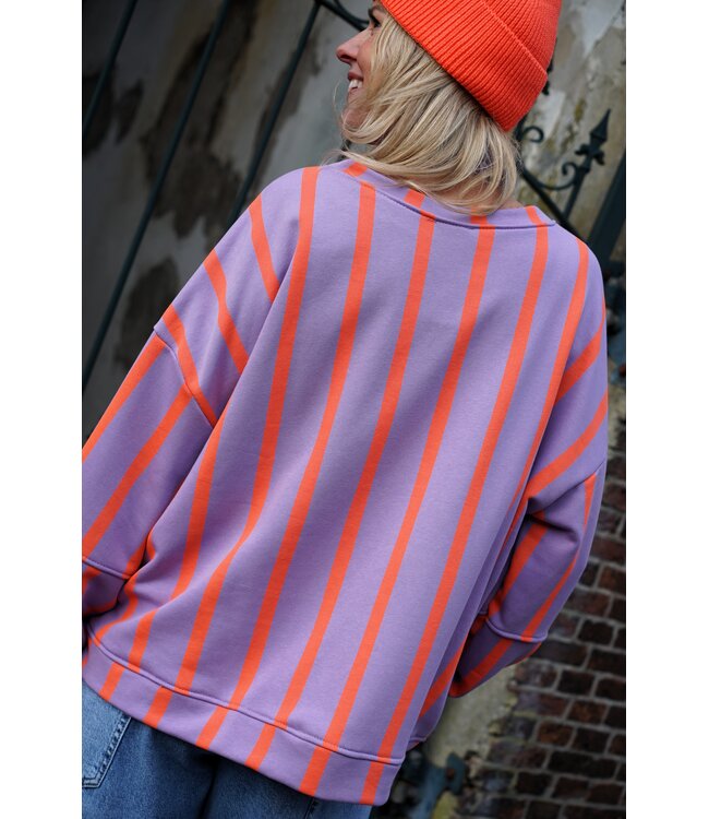 STREEP SWEATER LOT LILA ORANJE