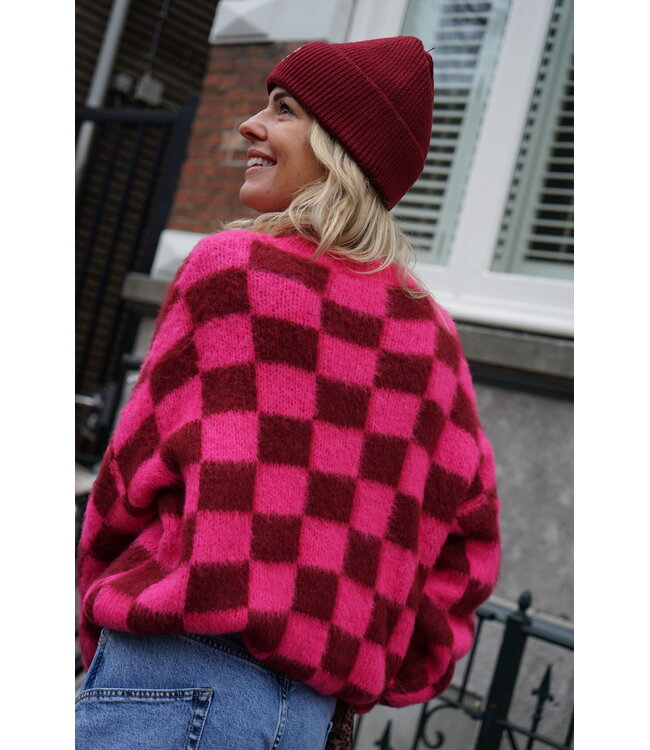 GEBLOKTE TRUI FUCHSIA