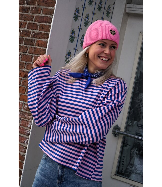 STREEP TOP SAAR ROZE BLAUW