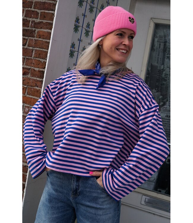 STREEP TOP SAAR ROZE BLAUW