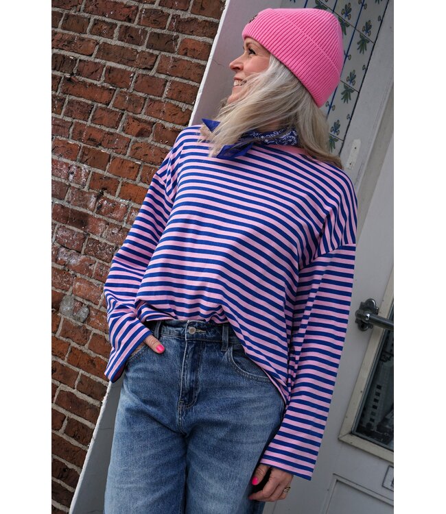 STREEP TOP SAAR ROZE BLAUW