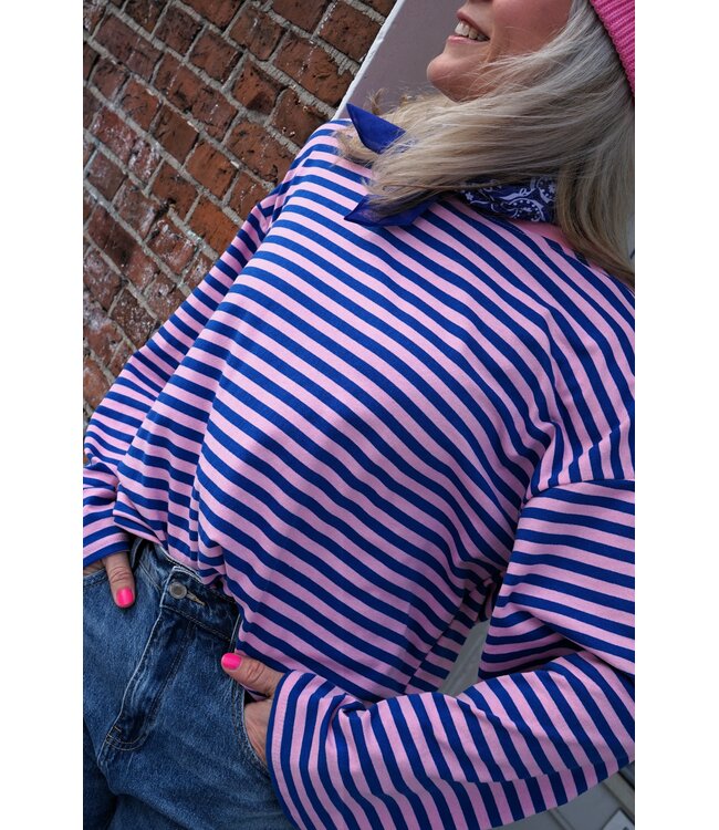 STREEP TOP SAAR ROZE BLAUW