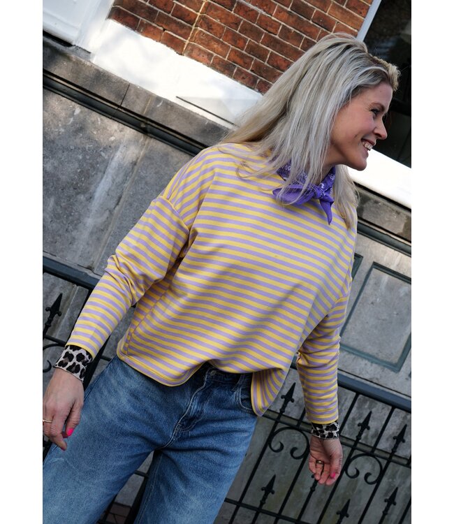 STREEP TOP KIM LILA GEEL