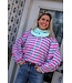 STREEP SWEATER FAY BLAUW FUCHSIA