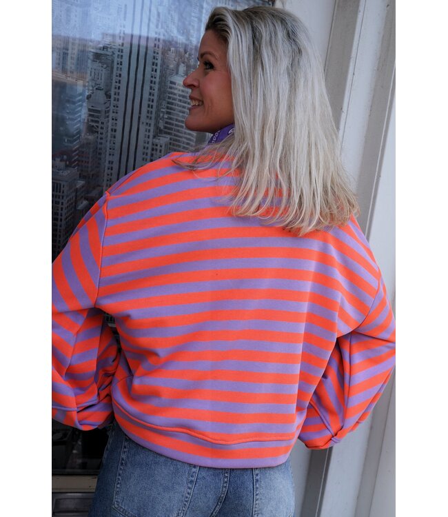 STREEP SWEATER FAY LILA ORANJE