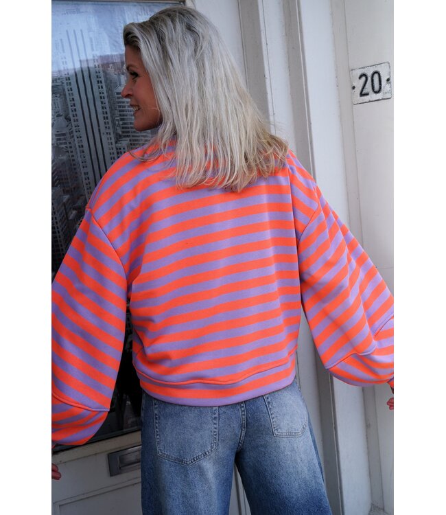 STREEP SWEATER FAY LILA ORANJE