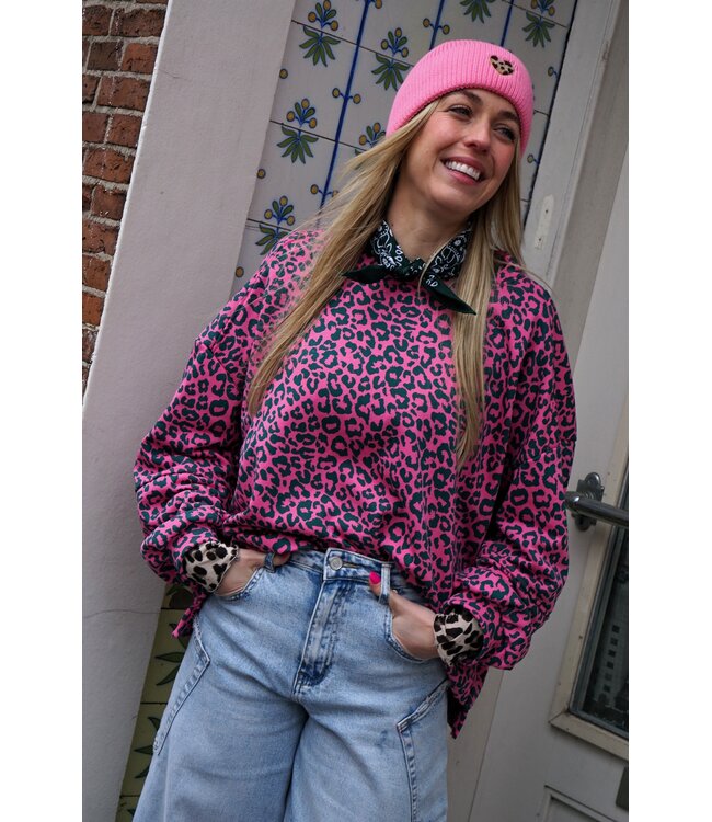 SWEATER LEOPARD GROEN ROZE