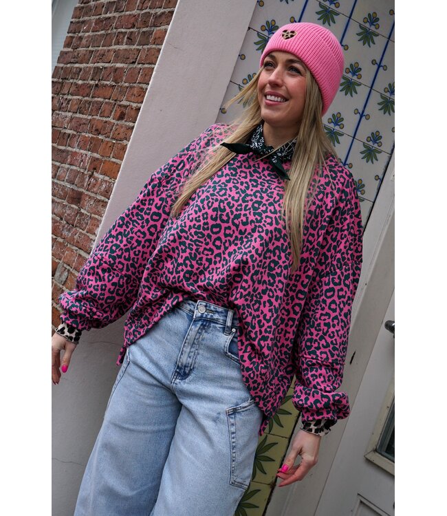 SWEATER LEOPARD GROEN ROZE