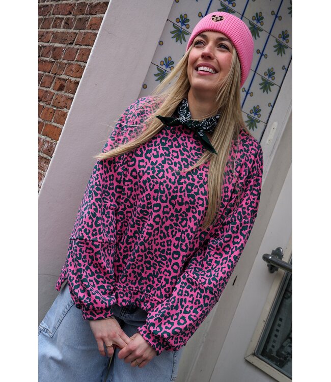 SWEATER LEOPARD GROEN ROZE