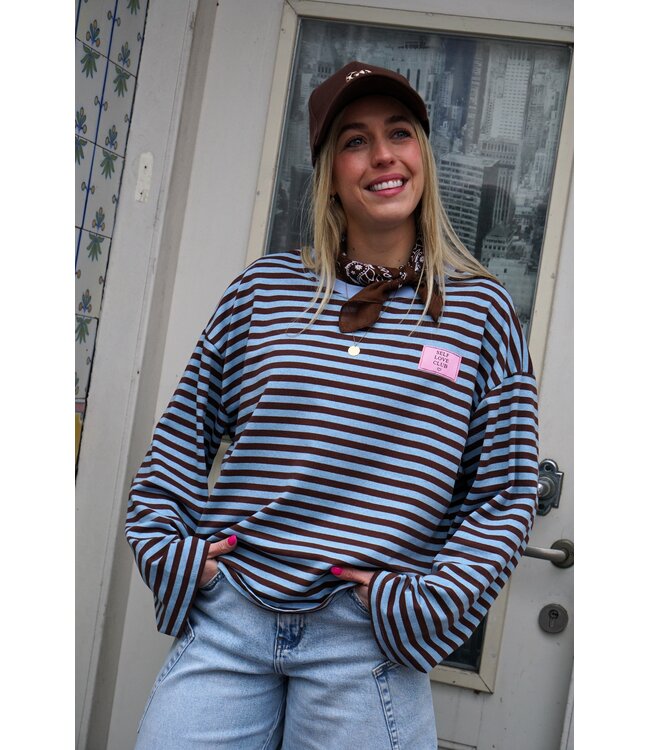 STREEP TOP SELF LOVE CLUB BRUIN BLAUW