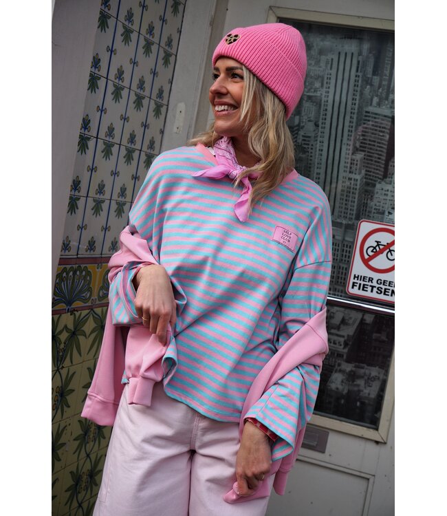 STREEP TOP SELF LOVE ROZE BLAUW
