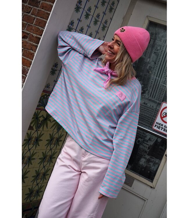 STREEP TOP SELF LOVE ROZE BLAUW