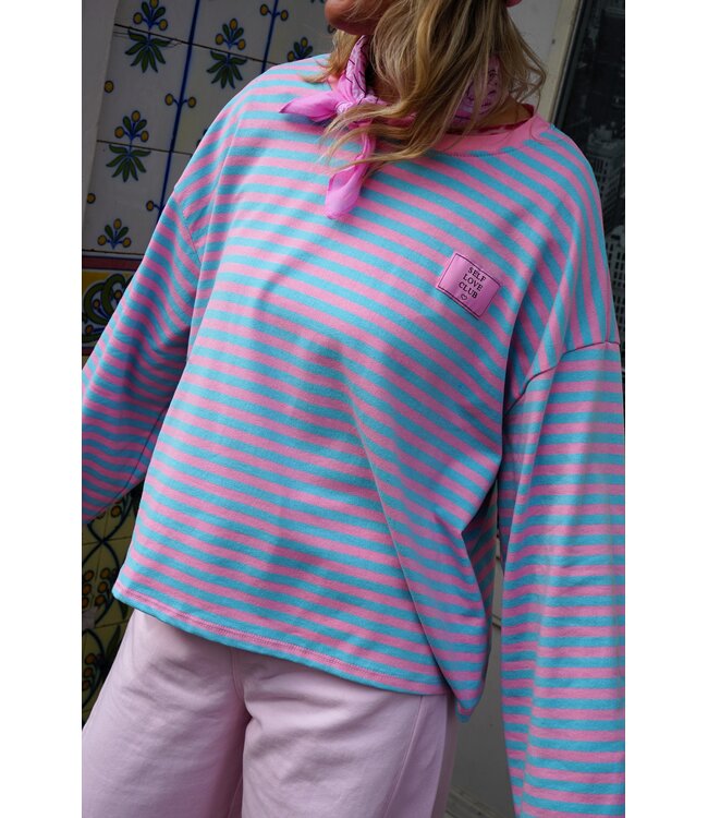 STREEP TOP SELF LOVE ROZE BLAUW