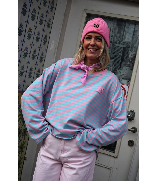 STREEP TOP SELF LOVE ROZE BLAUW