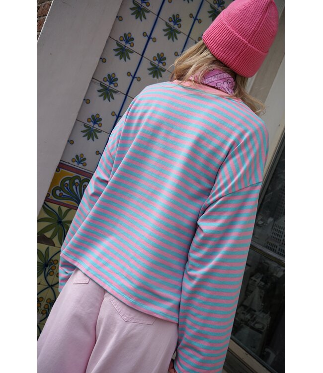 STREEP TOP SELF LOVE ROZE BLAUW