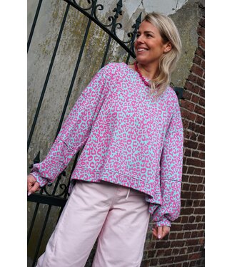 SWEATER LEOPARD BLAUW FUCHSIA