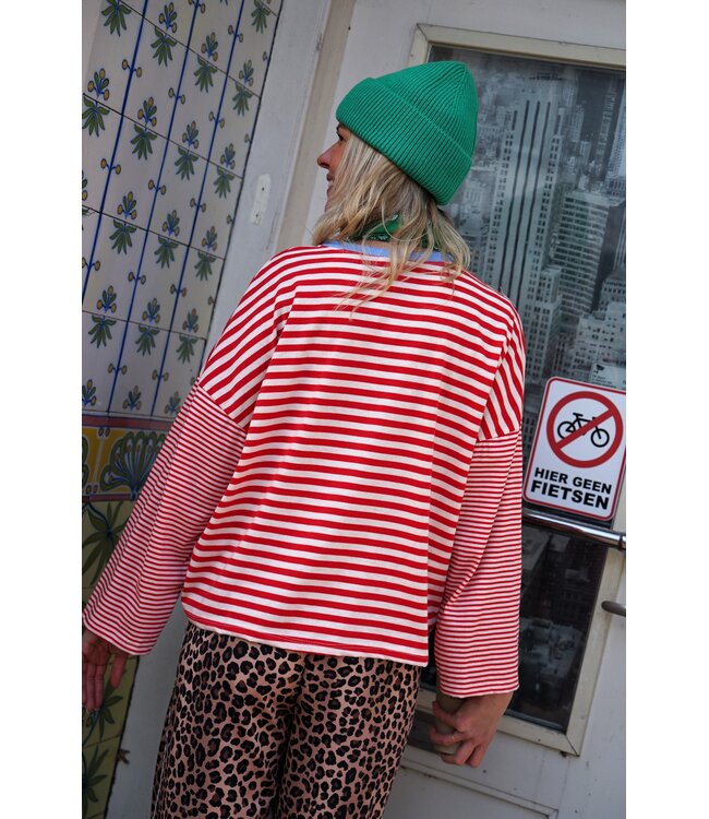 STREEP TOP NINA ROOD WIT