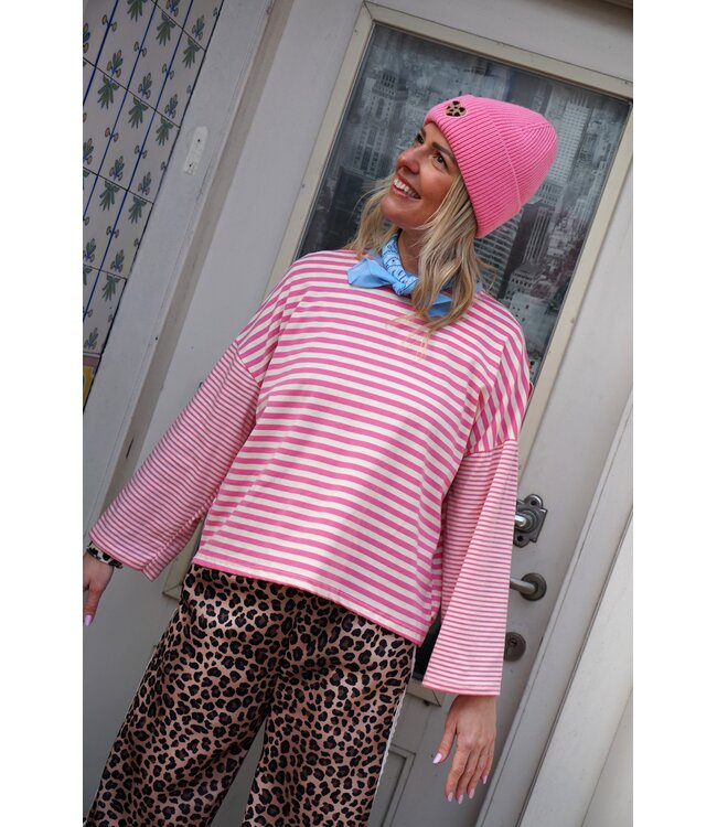 STREEP TOP NINA FUCHSIA WIT