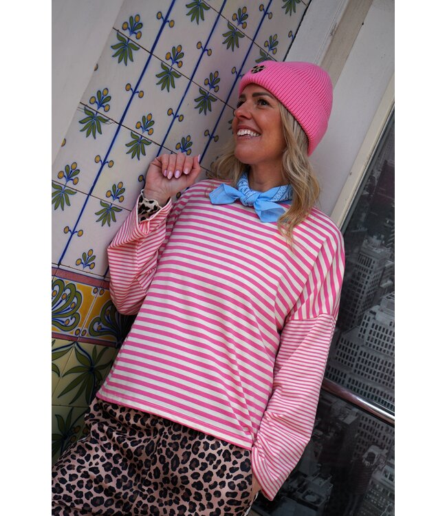 STREEP TOP NINA FUCHSIA WIT