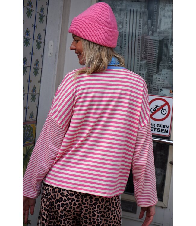 STREEP TOP NINA FUCHSIA WIT