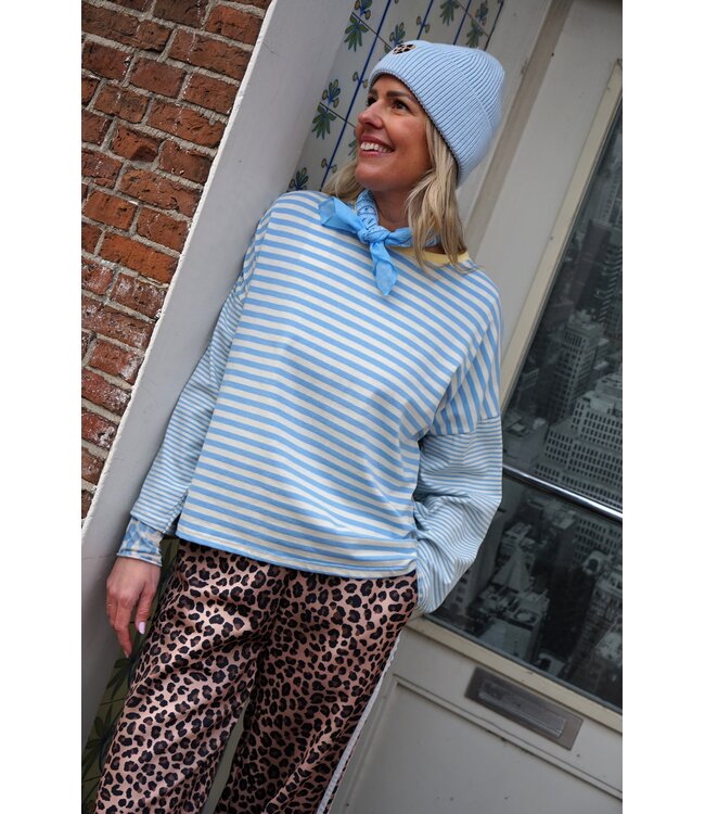 STREEP TOP NINA  BLAUW WIT