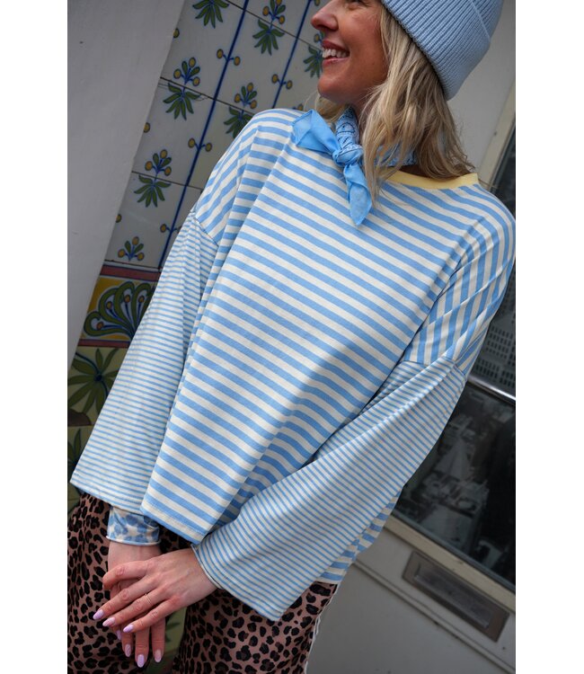 STREEP TOP NINA  BLAUW WIT