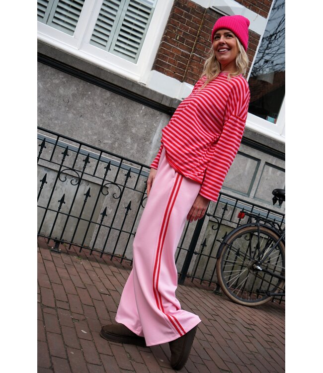 BROEK STREEP ROOD ROZE
