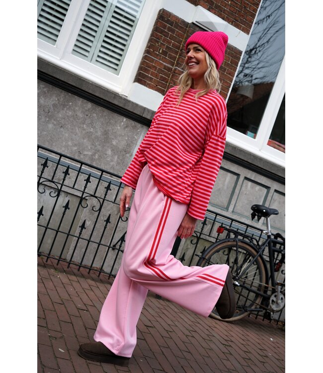 BROEK STREEP ROOD ROZE