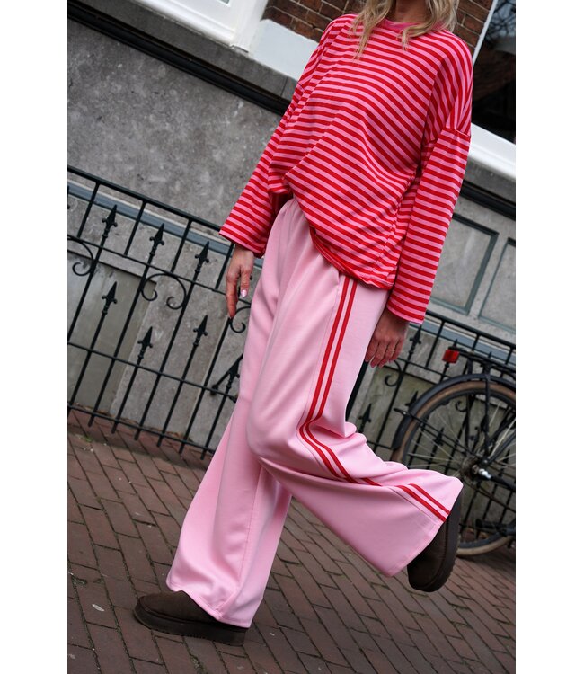 BROEK STREEP ROOD ROZE