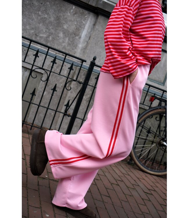 BROEK STREEP ROOD ROZE