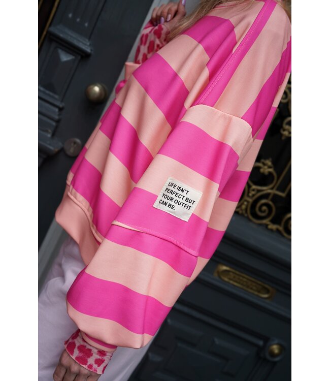 STREEP SWEATER FUCHSIA ORANJE