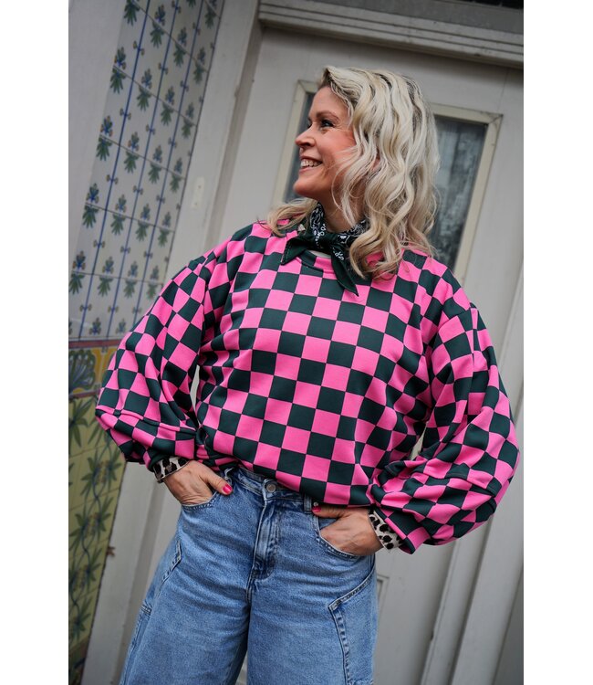 GEBLOKTE TRUI GROEN FUCHSIA