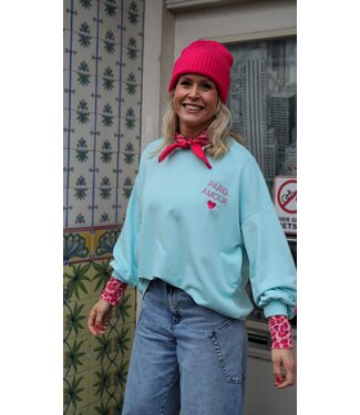 SWEATER PARIS AMOUR BLAUW FUCHSIA