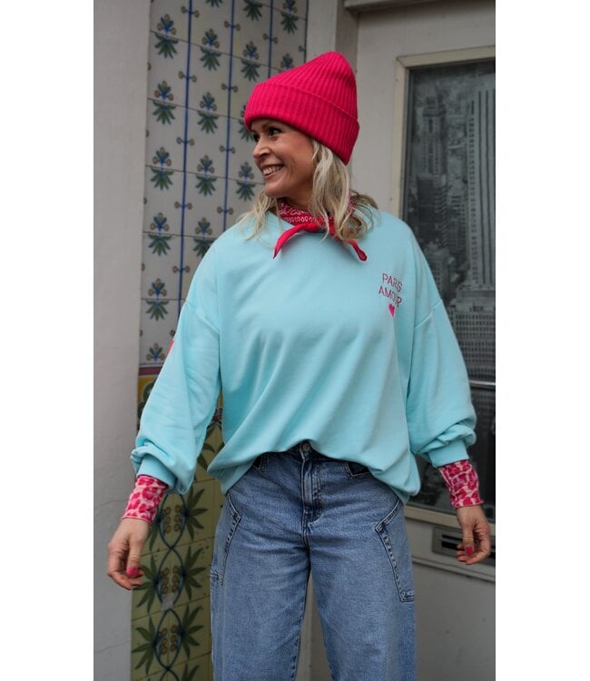 SWEATER PARIS AMOUR BLAUW FUCHSIA