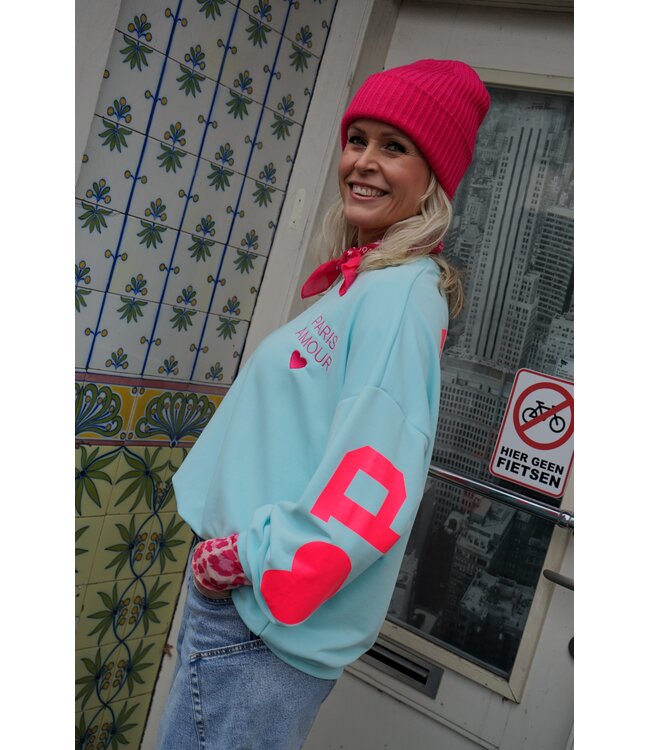 SWEATER PARIS AMOUR BLAUW FUCHSIA
