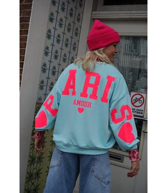 SWEATER PARIS AMOUR BLAUW FUCHSIA