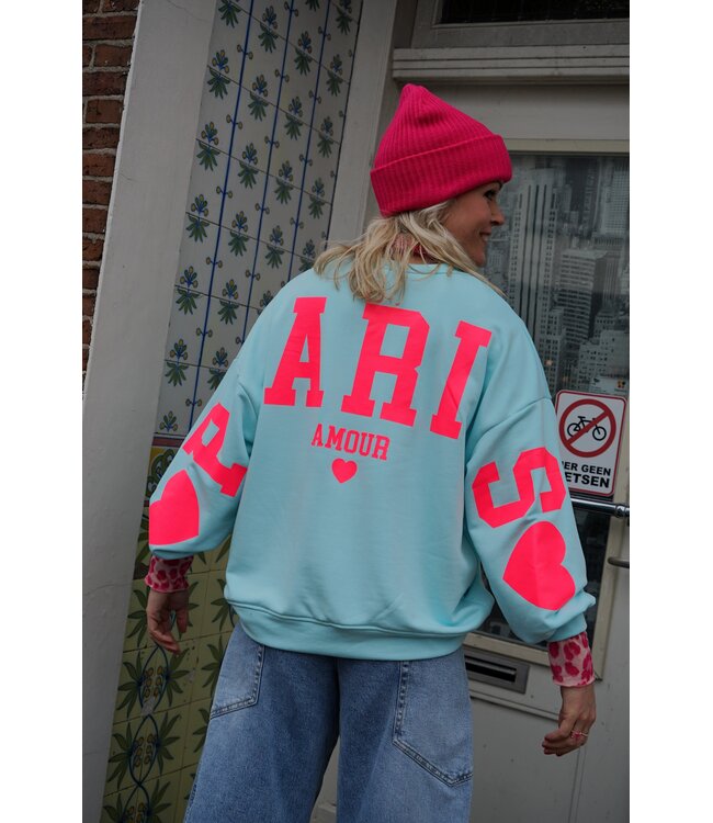 SWEATER PARIS AMOUR BLAUW FUCHSIA