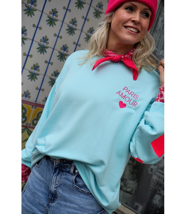 SWEATER PARIS AMOUR BLAUW FUCHSIA