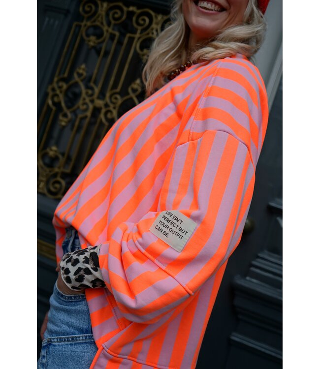 STREEP SWEATER LOT ORANJE ROZE