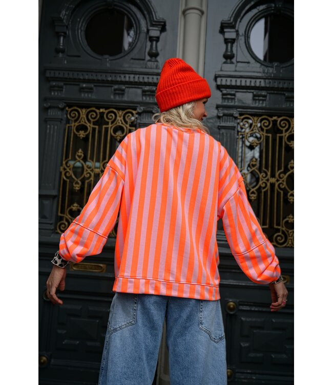 STREEP SWEATER LOT ORANJE ROZE