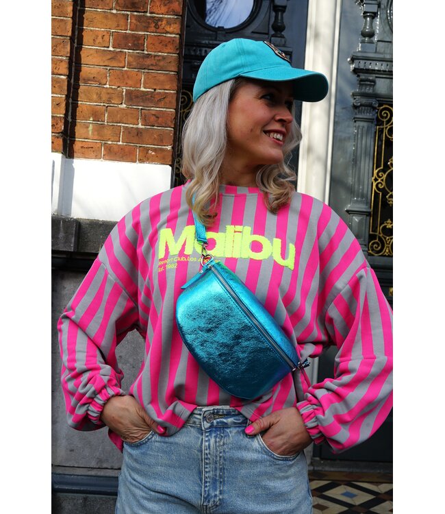 STREEP SWEATER MALIBU FUCHSIA BLAUW