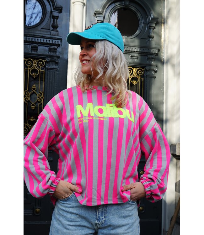 STREEP SWEATER MALIBU FUCHSIA BLAUW