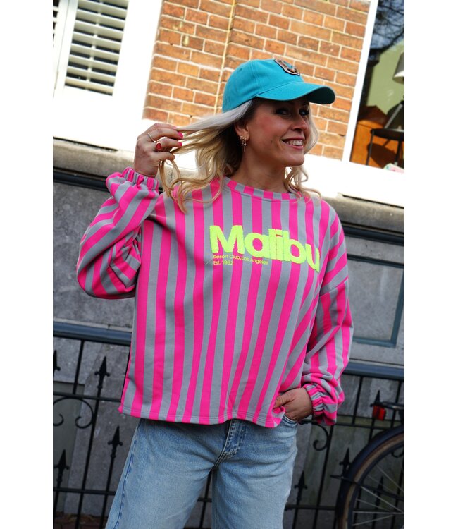 STREEP SWEATER MALIBU FUCHSIA BLAUW