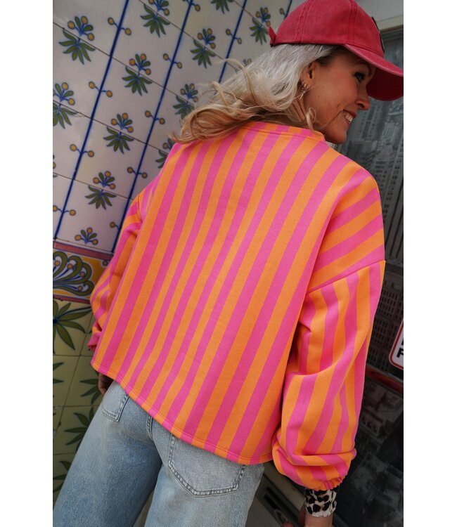 STREEP SWEATER MALIBU ORANJE ROZE