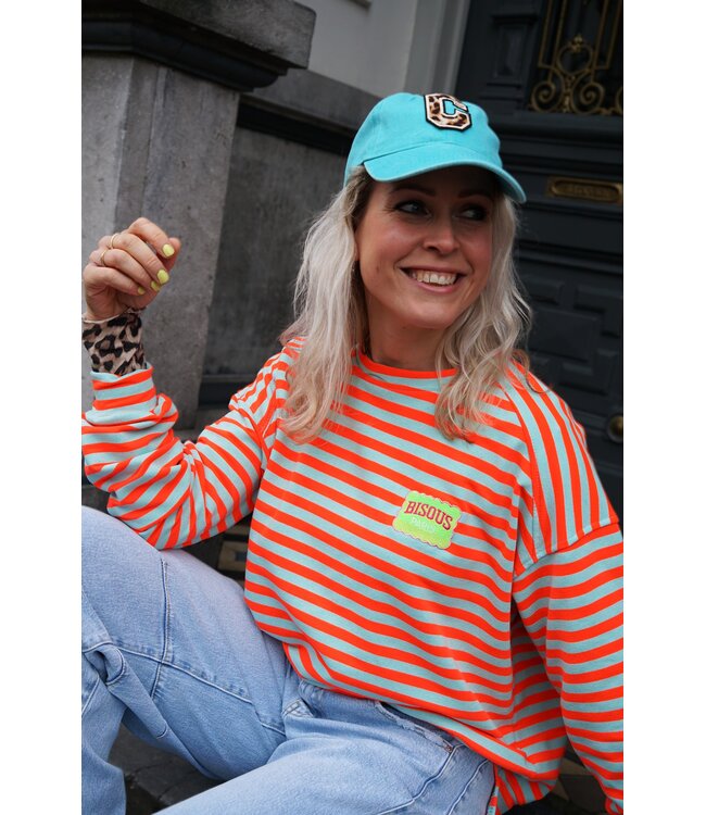 STREEP TOP BISOUS ORANJE BLAUW