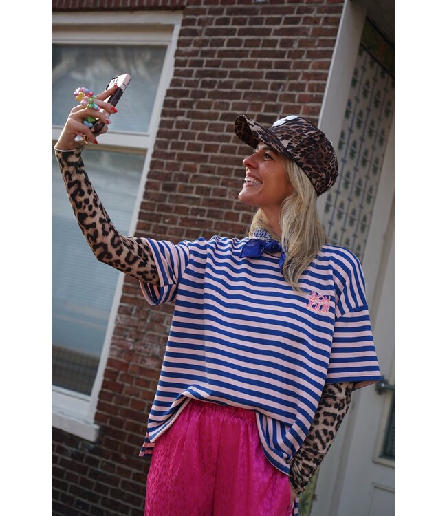 STREEP TOP BONJOUR BLAUW ROZE