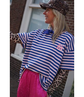 STREEP TOP BONJOUR BLAUW ROZE