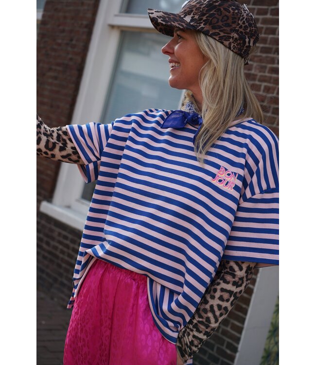 STREEP TOP BONJOUR BLAUW ROZE