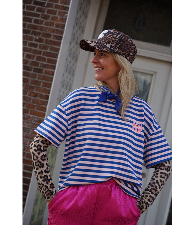 STREEP TOP BONJOUR BLAUW ROZE