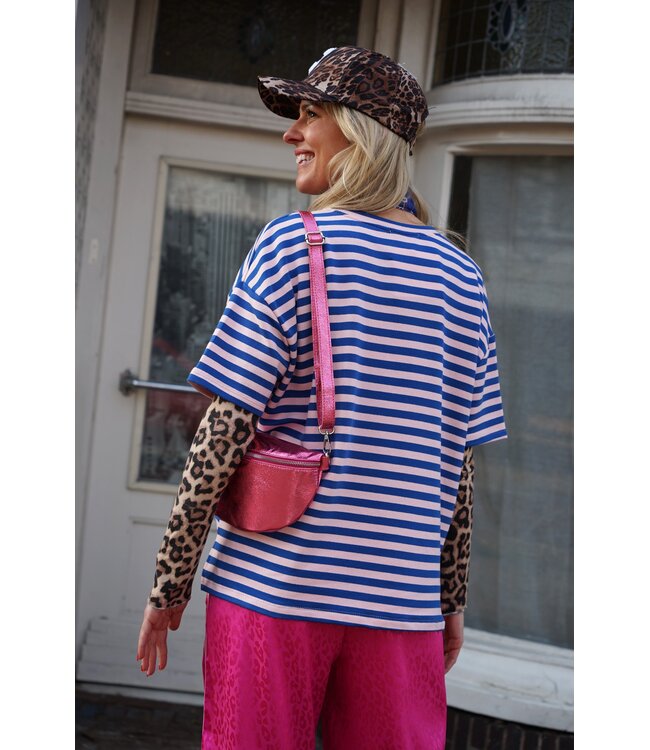 STREEP TOP BONJOUR BLAUW ROZE